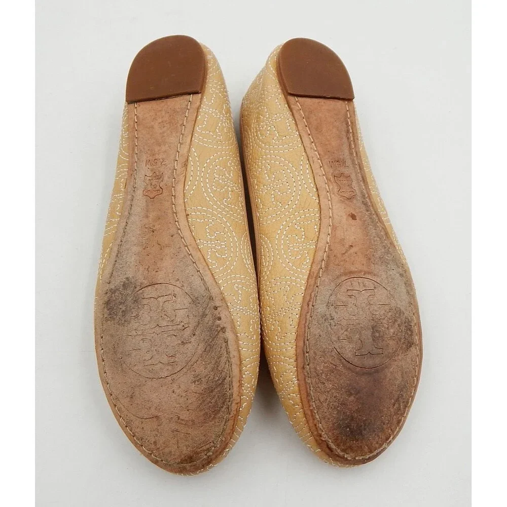 Tory Burch Women's Chelsea Stitched Logo Ballet Flats Iced Coffee Size 7.5